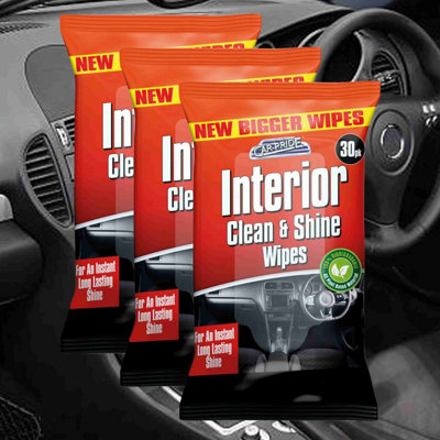 3x Car Interior Wipes Large Dashboard Cleaning Wipes Clean and Shine Dust Wipe 30pk