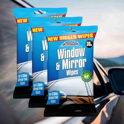 3x Car Window and Mirror Glass Cleaning Wipes Streak Free Clean Shine Wipes 30pk