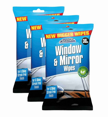 3x Car Window and Mirror Glass Cleaning Wipes Streak Free Clean Shine Wipes 30pk