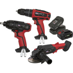 3x Cordless Power Tool Bundle & 2x Batteries - Drill Impact Driver Angle Grinder