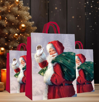 3x Jumbo Christmas Gift Bag Woven Traditional Father Christmas