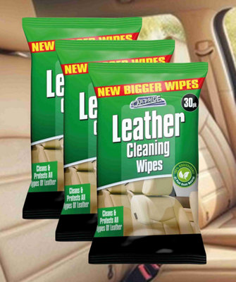 3x Leather Cleaning Wipes For Cars Leather Wet Wipes Cleans and Protects 30pk