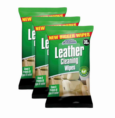 3x Leather Cleaning Wipes For Cars Leather Wet Wipes Cleans and Protects 30pk
