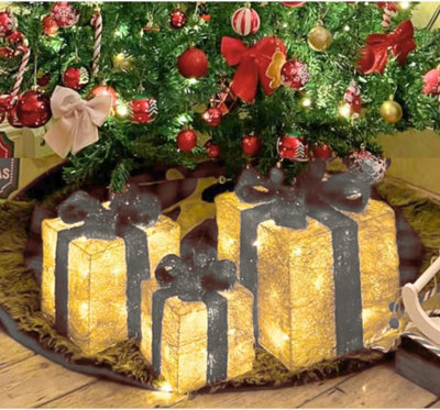 3X Light Up Boxes Christmas Gift Box Set with 58 LED Warm White Lights