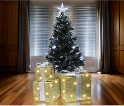 3X Light Up Boxes Christmas Gift Box Set with 58 LED Warm White Lights