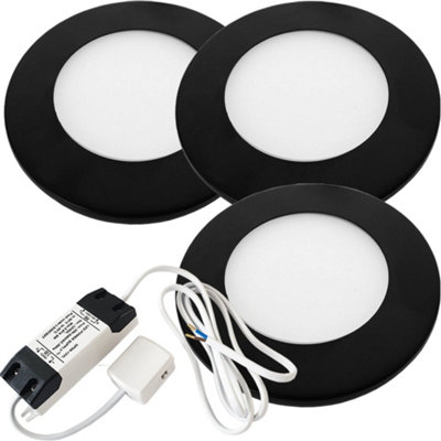 3x MATT BLACK Ultra-Slim Round Under Cabinet Kitchen Light & Driver Kit ...