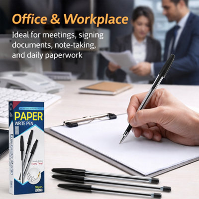 3x Pack of 10 Black Ballpoint Pens Medium Tip Smooth Writing Long ...