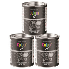 3X Paint Factory Colour It Black Gloss Paint Tin 300ml