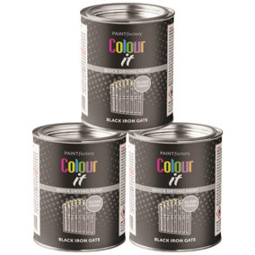 3X Paint Factory Colour It Black Iron Gate Paint Tin 300ml