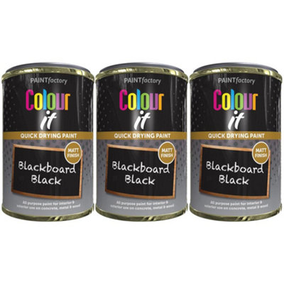 3X Paint Factory Colour It Blackboard Black Paint Tin 300ml