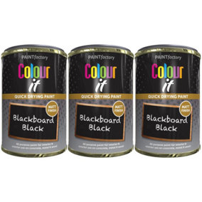 3X Paint Factory Colour It Blackboard Black Paint Tin 300ml