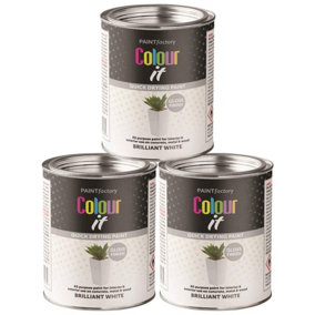 3X Paint Factory Colour It White Gloss Paint Tin 300ml