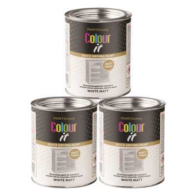 3X Paint Factory Colour It White Matt Paint Tin 300ml