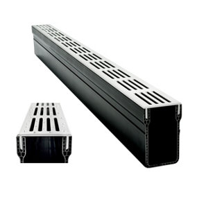 3x PVC Threshold Drainage Channel + Anodized Aluminium Silver Grating Outdoor Garden Drainage Systems Drainage Channels & Grate