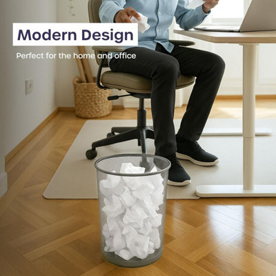 3x Silver Metal Bins - 12L Mesh Waste Bin for Office, Bedroom, Living ...