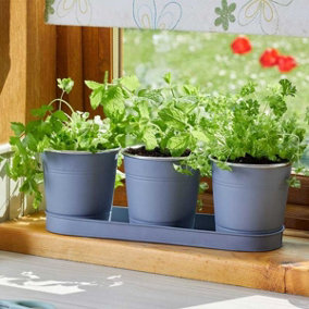 3x Smart Garden Windowsill Herb Plant Pots Slate Grey Metal Planter Window Box