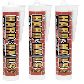 3x Solvent Free Hard As Nails High Power Adhesive Cartridge For Exterior Out Use