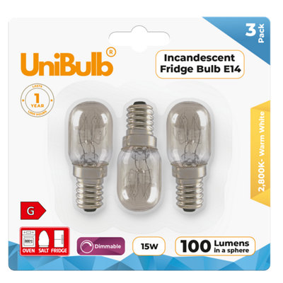 3x UniBulb Pygmy E14 100lm 15W 2800K (Warm White) Incandescent Dimmable ...