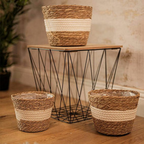 3x Woven Rope Storage Baskets Plant Pots