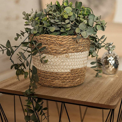 3x Woven Rope Storage Baskets Plant Pots - 5