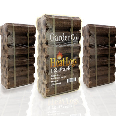 3x12 GardenCo High Energy Heat Compressed Logs - Pack of 36 Dry  Wood Fuel Briquettes For Wood Burners, Open Fires, Stoves