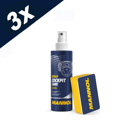 3x250ml MANNOL Cockpit Care Vanilla Plastic Rubber Dashboard Cleaner + Sponge