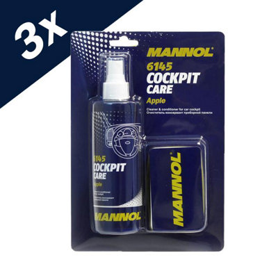 3x250ml Mannol Cockpit/Dashboard Interior Shine Cleaner Apple Scent + Sponge