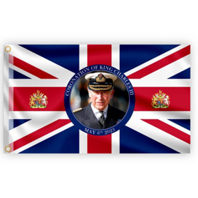 3x2FT Union Jack Flag New King Charles III Potrait British Sovereign Coronation