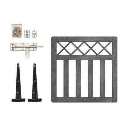 3x3ft Outdoor Grey Cross Top Garden Wooden Gate Fence Gate Yard Patio ...