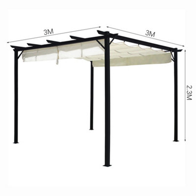 3x3M Metal Pergola with Retractable Roof - 5