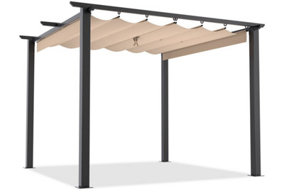 3x3M Metal Pergola with Retractable Roof, Garden Pergola with Sun Shade ...