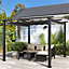3x3M Metal Pergola with Retractable Roof, Garden Pergola with Sun Shade Canopy -Grey