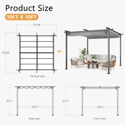 3x3M Metal Pergola with Retractable Roof