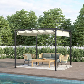 3x3M Metal Retractable Roof Pergola Garden Gazebo with Canopy