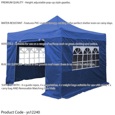 3x3m Pop-Up Gazebo & Side Walls Set BLUE - Strong Outdoor Garden Pavillion Tent