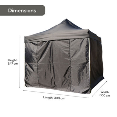 3x3m Pop Up Heavy Duty Gazebo With 4 Sides - Grey
