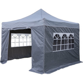 3x4.5m Pop-Up Gazebo & Side Walls Set GREY Strong Outdoor Garden Pavillion Tent
