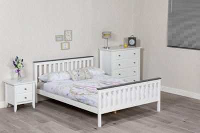 4'0 Small Double, Shanghai Bed Frame, Solid Pine wood, White