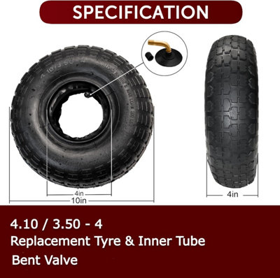 2 Pcs 4.10/3.50-4 Inner Tubes With Bent Valve | Replacement For Wheelbarrow, Lawn Mower & Cart 10" Wheels