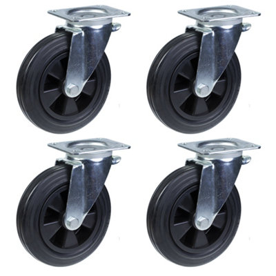 4 - 200mm Castors black rubber swivel 200kg each Heavy duty 800kg per set