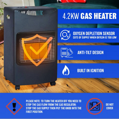 4.2Kw Gas Heater Free Standing Gas Heater Portable Heater With With Wheels  Comes + Hose And Regulator | DIY at Bu0026Q