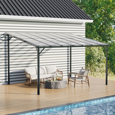 4.2m W x 2.5m H Metal Wall-Mounted Canopy with Grey Sun Panels