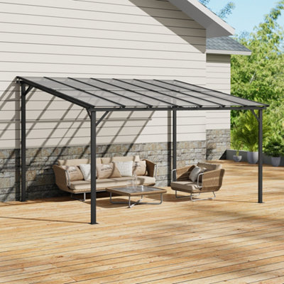 4.2m W x 2.5m H Metal Wall-Mounted Canopy with Grey Sun Panels
