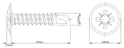 4.2mm x 32mm - Pack of 50 - DIN 7504 - Zinc Plated Steel Self Drilling ...