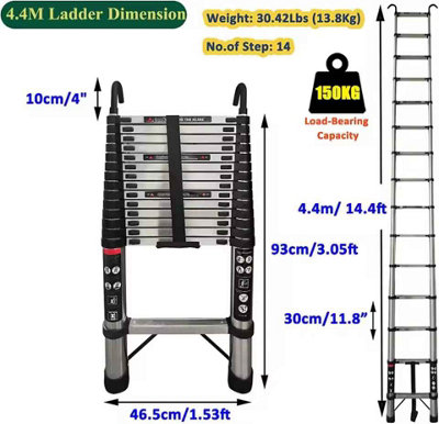 4.4m 15 treads Stainless Steel Ladder with annti drop hook, 15kg weight ...