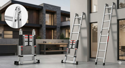 4.4m telescopic ladder stainless steel extendable portable folding ...