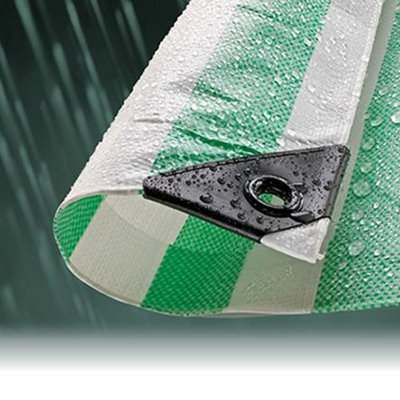 4.5M x 6.0M GREEN STRIPED WATERPROOF TARPAULIN SHEET TARP COVER WITH EYELETS