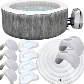 4-6 Person Inflatable Garden Hot Tub, Smart Pump & Accessories Set - Wood Effect