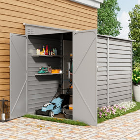 4.6 x 9 ft Pent Metal Garden Storage Shed Lean to Shed Motorcycle Shed with Lockable Door,White