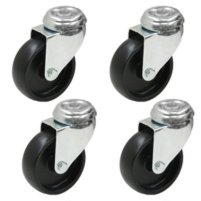 4 - 75mm Black Nylon Bolt Hole Swivel 3" Heavy Duty Caster